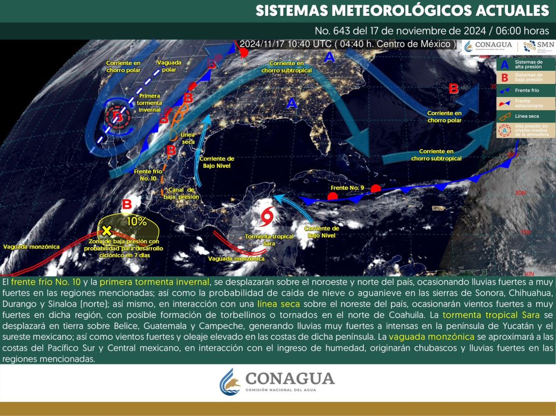 Clima y Pronóstico de lluvias para hoy 17 de noviembre de 2024: 